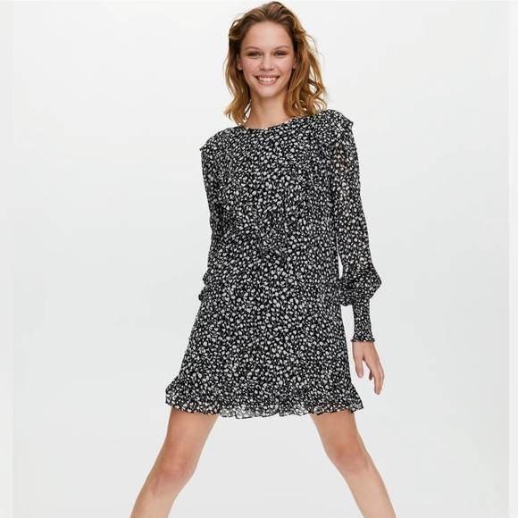 ARITZIA LITTLE MOON Gimlet Black White Floral Ruffle Dress S - Picture 2 of 7